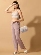 Myshka Women's Lavender Straight Fit Party Trouser