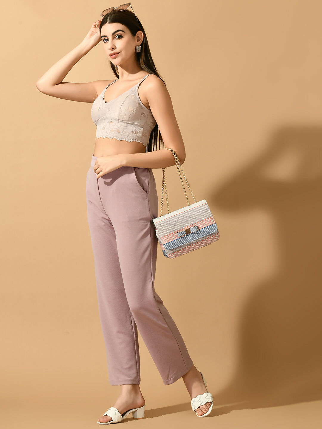Myshka Women's Lavender Straight Fit Party Trouser