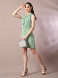 Myshka Women's Sea Green Solid Cowl Neck Bodycon Party Dress - Distacart