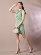 Myshka Women's Sea Green Solid Cowl Neck Bodycon Party Dress - Distacart
