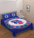 Vamika Printed Cotton Dafli Blue Bedsheet With Pillow Covers (PM Dafli Blue)