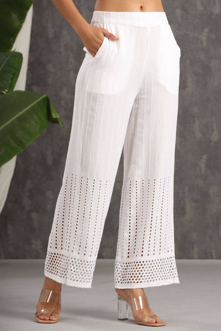 Juniper Women White Rayon Woven Design Flared Palazzo