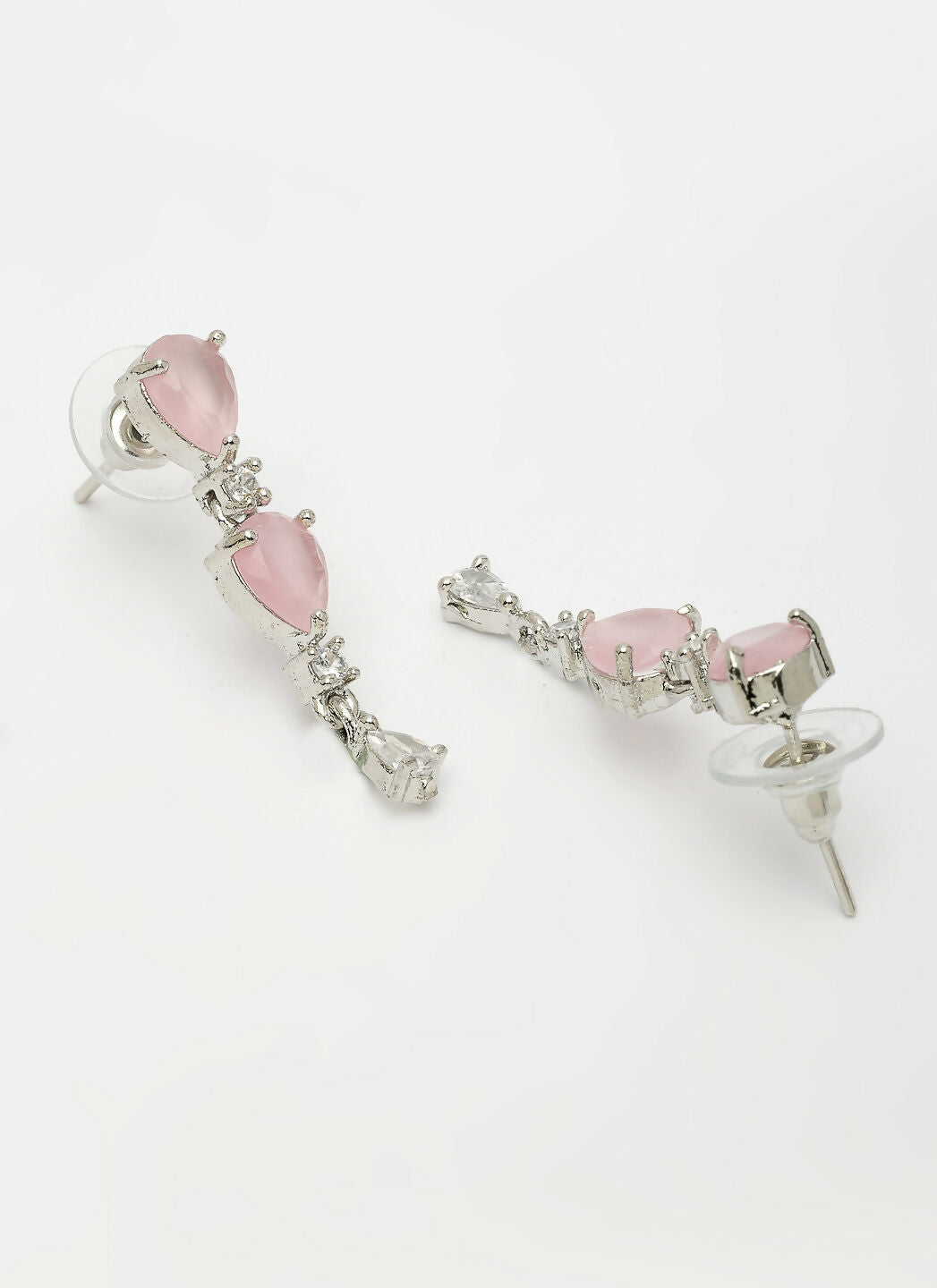 NVR Women's Silver-Plated Pink CZ-Studded Handcrafted Jewellery Set