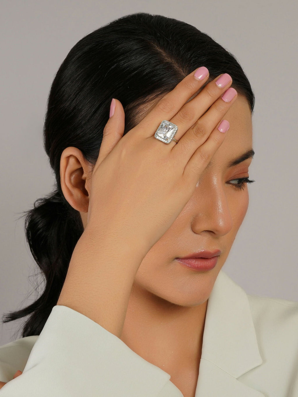 white stone ring (silver) - Ruby Raang