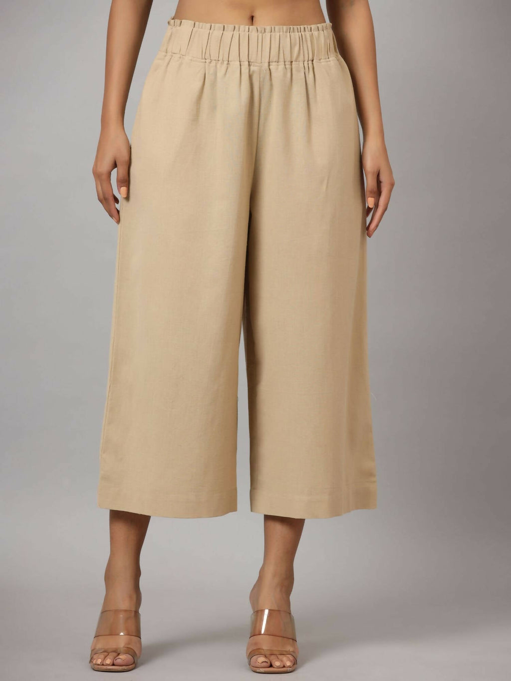 Juniper Women's Beige Cotton Flex Flared Culottes - Distacart