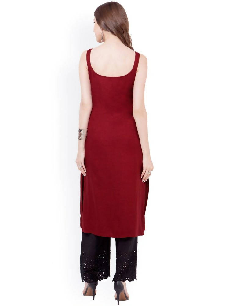 Indya Women Maroon Solid Straight Kurta - Distacart