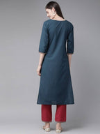 Yufta Navy Blue and Maroon Embroidered Kurta Palazzo Set