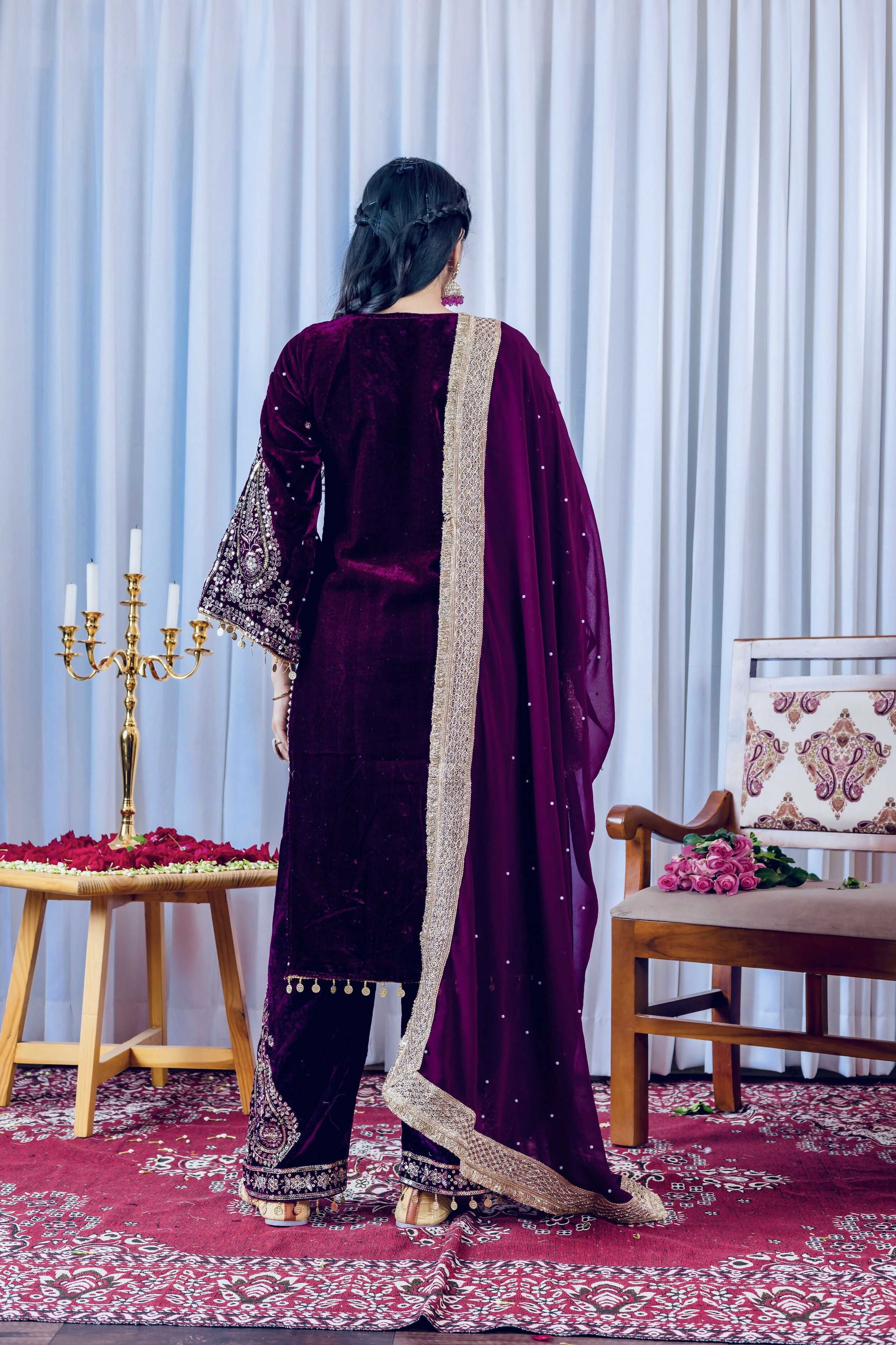 Teeya Creation Rani Color Velvet Silk Embroidery Work Party Wear Suit - Distacart