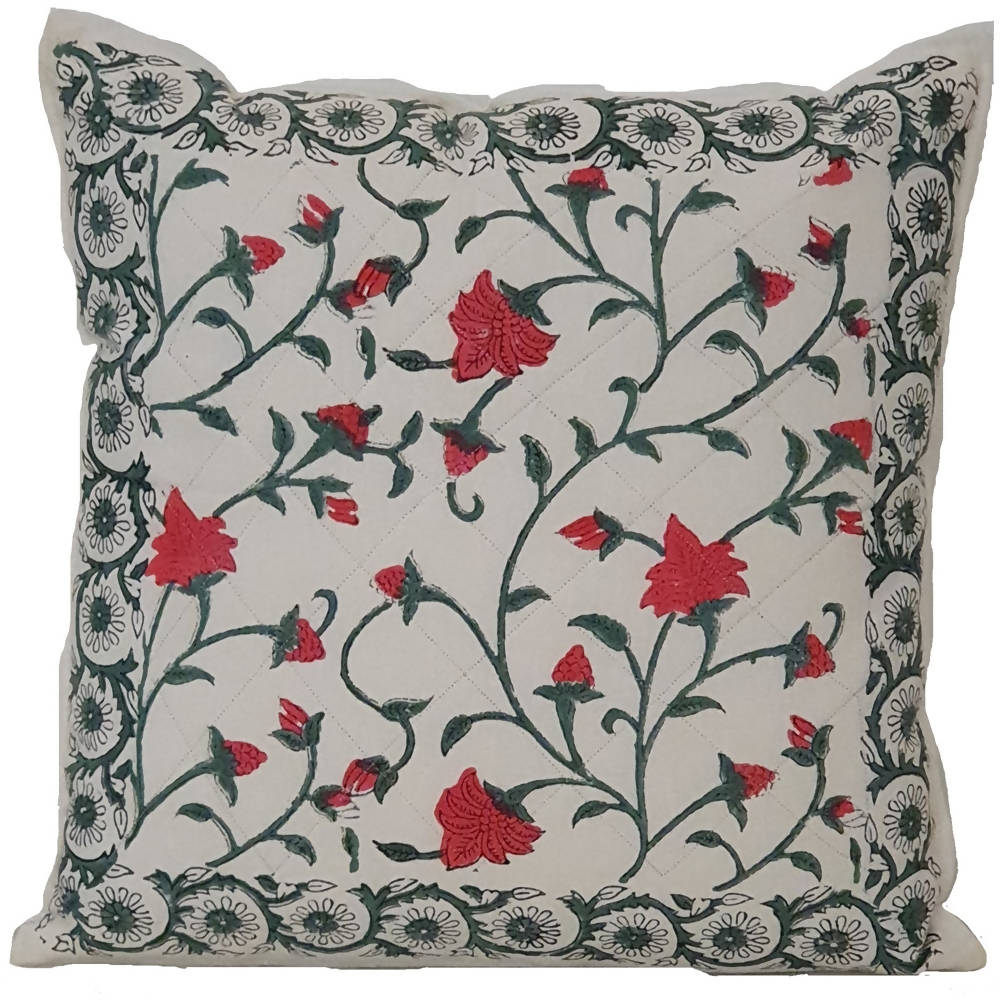 The Decor Nook Red Floral Print Cushion Cover