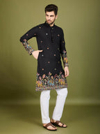 Vastranavya Black Exclusive Festival Wear Cotton Sequence Embroidered & Thread Work Kurta