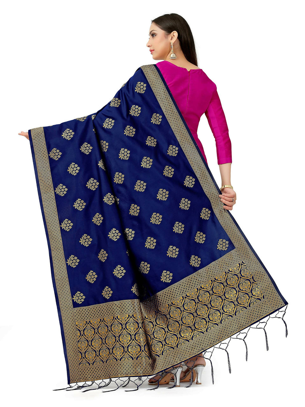 Mimosa Women's Floral Art Silk Navy Blue Dupatta - Distacart