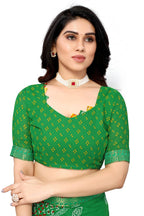 Vamika Beautiful Ethnic Fire Green Printed With Lace Saree - Distacart