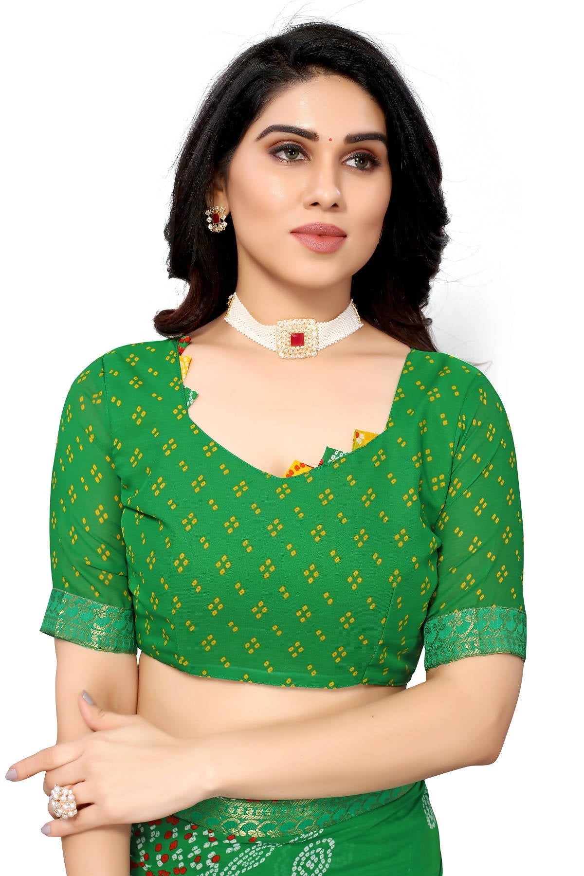 Vamika Beautiful Ethnic Fire Green Printed With Lace Saree - Distacart