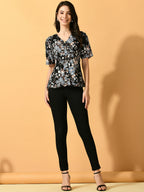 Myshka Women's Black Printed Party Top