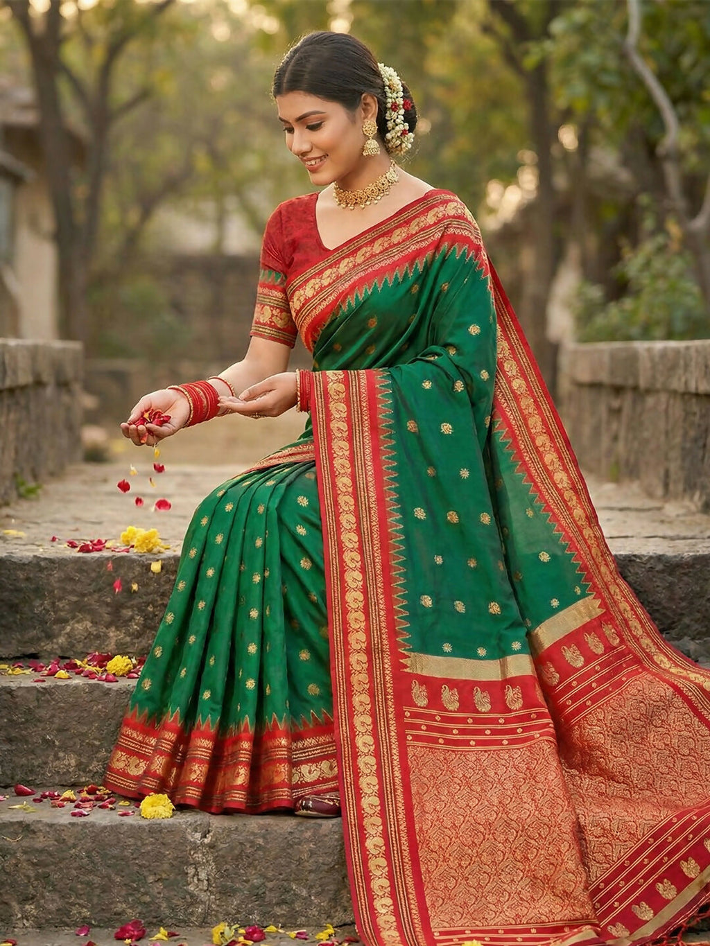 Shree Shyam Fashion Green Soft Silk Saree - Distacart
