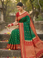 Shree Shyam Fashion Green Soft Silk Saree - Distacart