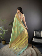 Joban Fashion Banarasi Light Green Woven Woven Soft Silk Saree - Distacart