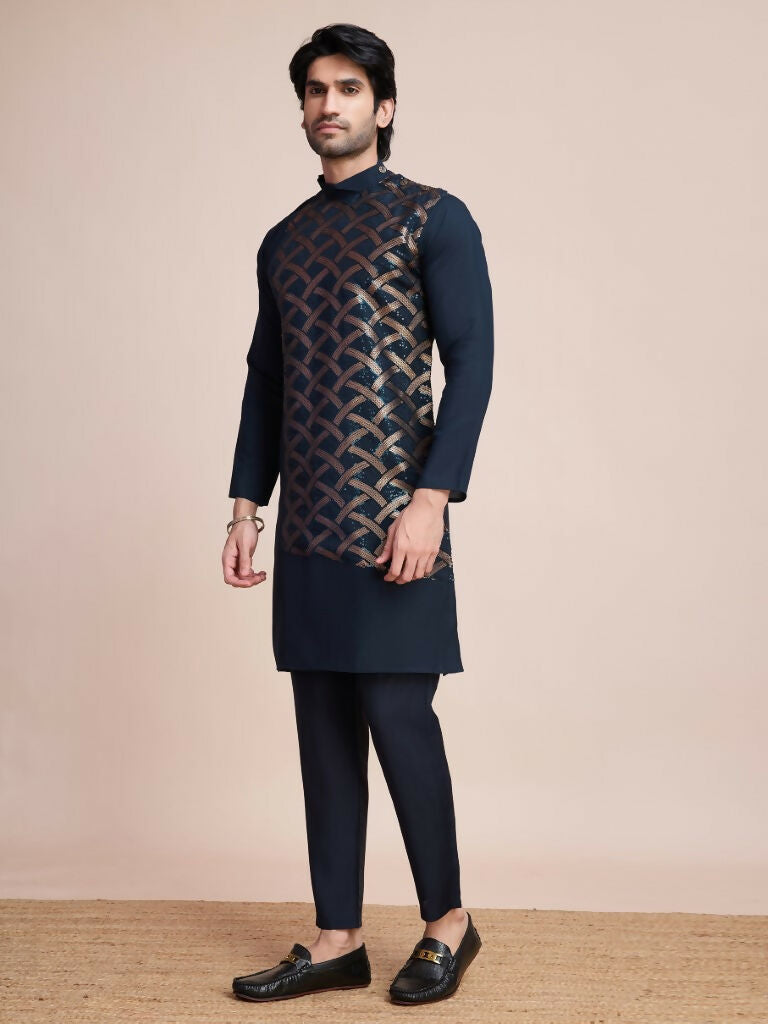 Vastranavya Traditional Festival Wear Pure Silk Thread & Sequence Embroidered Work Kurta