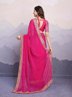 Pink Georgette Bandhani Printed,Embroidery Work Saree - Surkhi