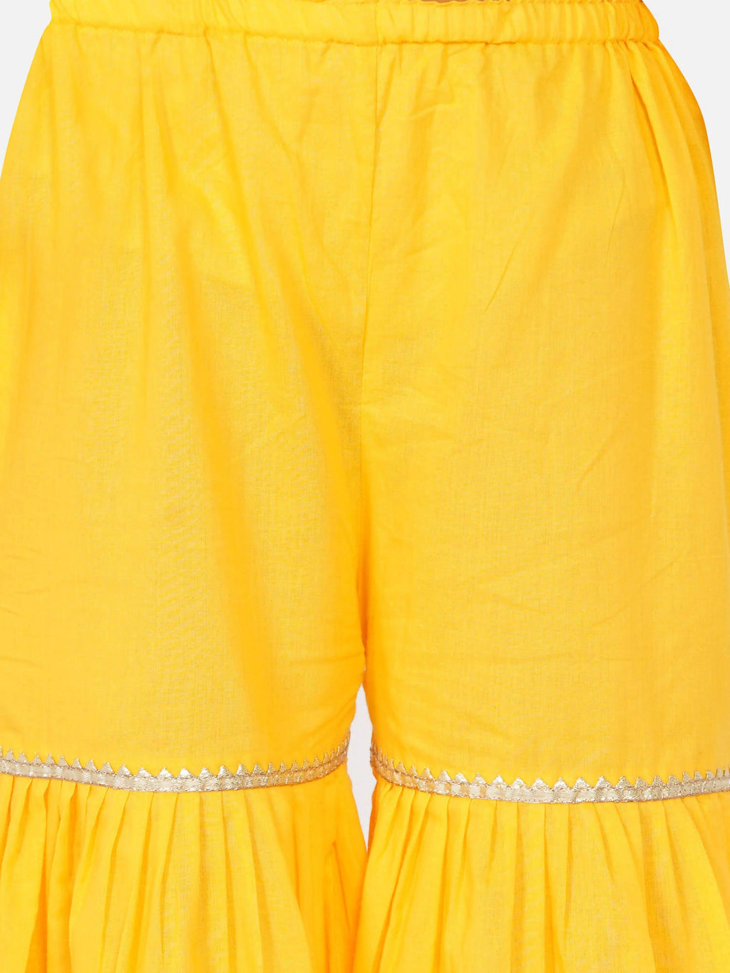 Little Bansi Girls Cotton Gotta Patti Kurta frock with Sharara & Dupatta - Yellow