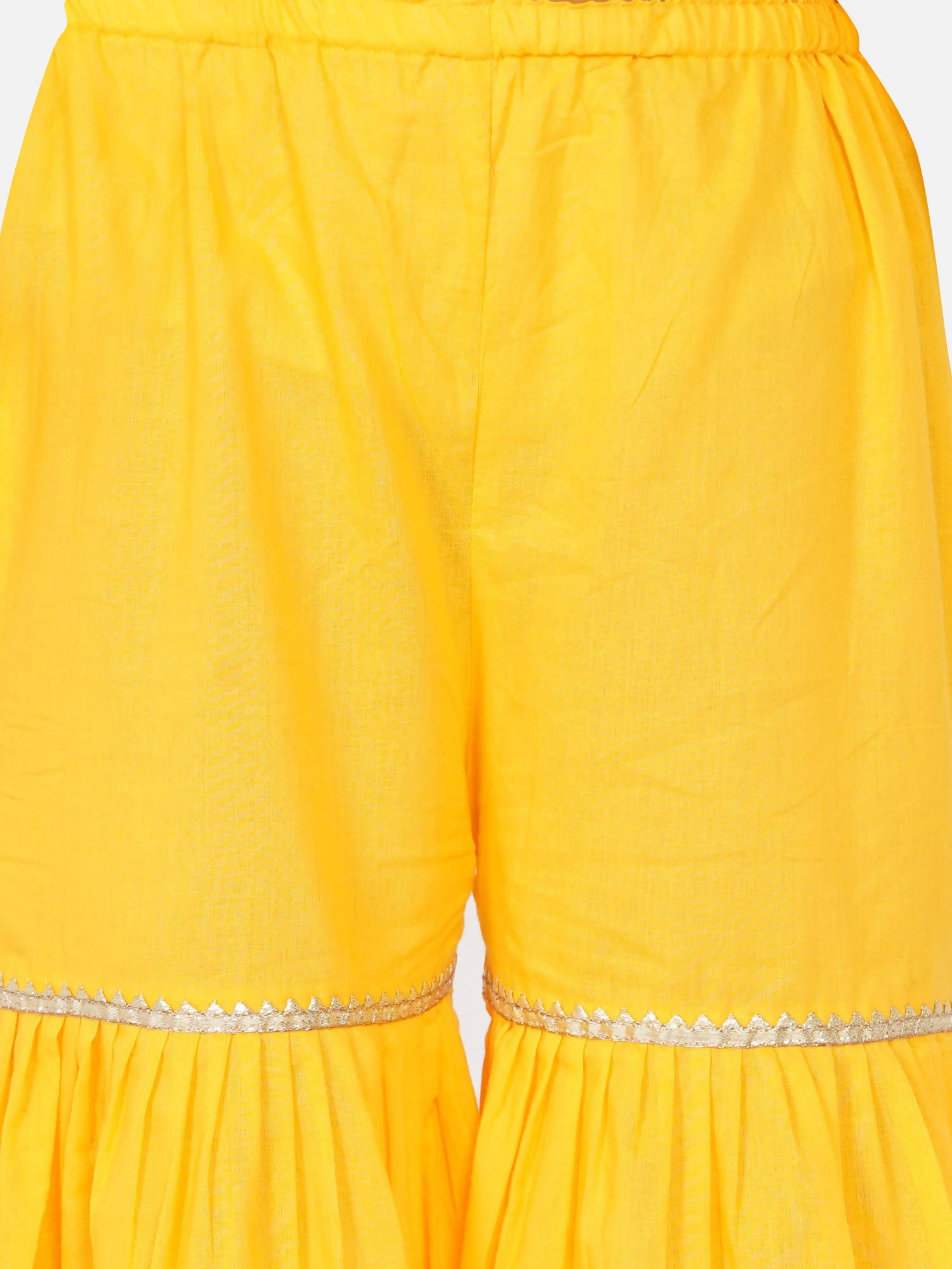 Little Bansi Girls Cotton Gotta Patti Kurta frock with Sharara & Dupatta - Yellow