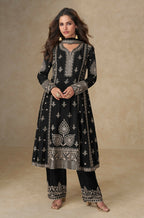Anaita Black Chinon Silk Stitched Suit with Embroidery & Sequence Work - Distacart