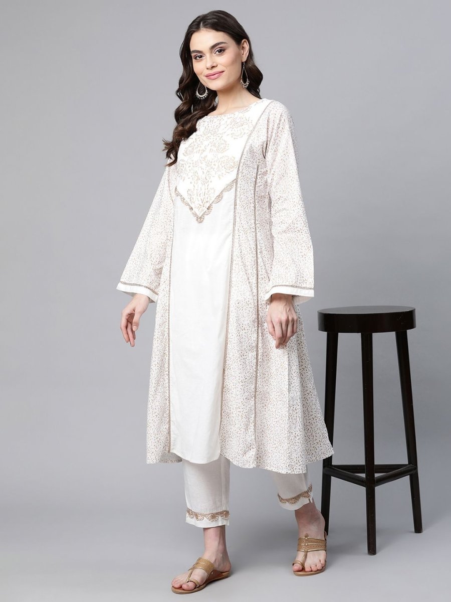 Ahalyaa Women Off White Colour Pure Cotton Printed Kurta Pant Set - Distacart