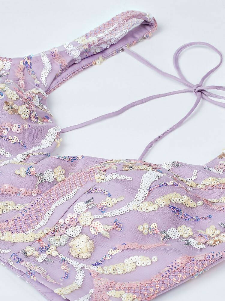 House of Panchhi Mauve Net Sequins And Thread Embroidery Lehenga Choli & Dupatta