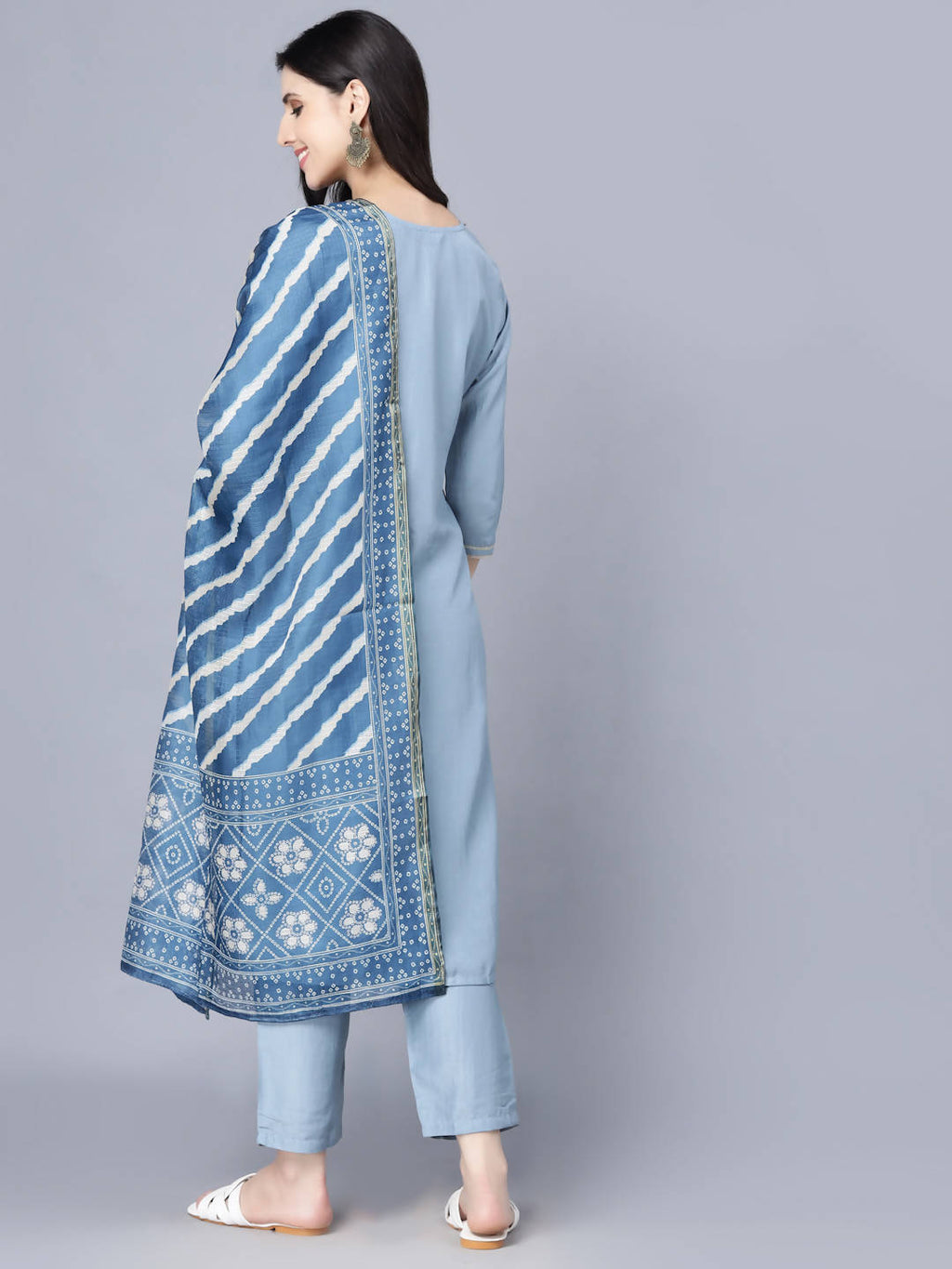 Myshka Women Blue Ethnic Motifs Panelled Kurta with Trousers With Dupatta - Distacart