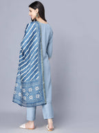 Myshka Women Blue Ethnic Motifs Panelled Kurta with Trousers With Dupatta - Distacart