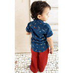 Mhyssa Half Sleeve Blue Shirt With Full Length Red Pant Set For Kids