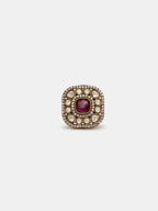 Ruby Raang Gold Polished Maroon Kundan And Stone Ring
