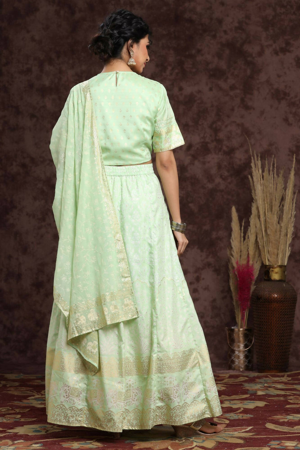 Juniper Women Mint Shantoon Embroidered Flared Lehenga Choli Sets - Distacart
