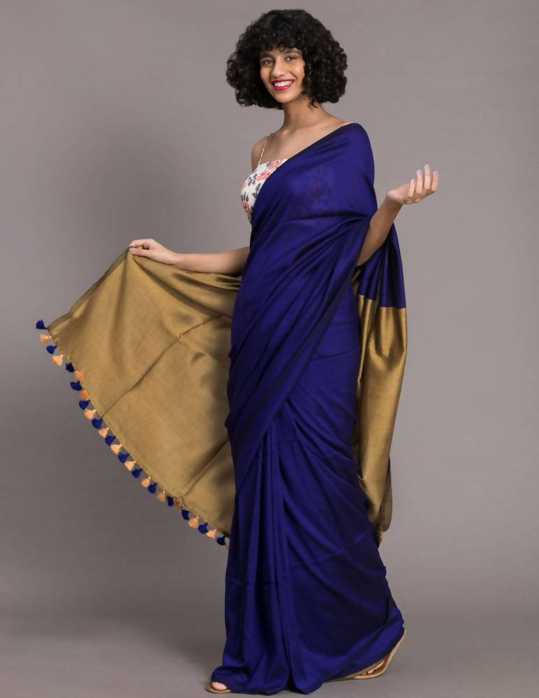 Suta Navy Blue Golden Colourblocked Saree - Distacart