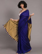 Suta Navy Blue Golden Colourblocked Saree - Distacart