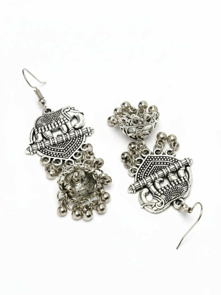 NVR Women Elephant Design German Silver Oxidised Jhumka Earrings - Distacart