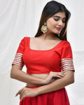 Amodini Designer Studio Red Blouse with Embellished Thread Embroidery Sleeves