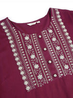 Sztori Plus Size Floral Yoke Design Mirror Work Straight Kurta