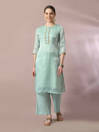 Myshka Women's Sea Green Solid Straight Party Kurta Set