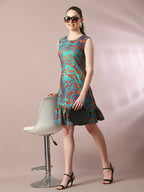 Myshka Women's Multi Printed Round Neck Fit and Flare Party Dress - Distacart