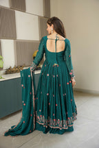 Teeya Creation Rama Color Heavy Crush Silk Wedding Wear Embroidery Work Long Gown - Distacart