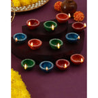 Tied Ribbons Red Blue Pack of 12 Handcrafted Terracotta Clay Oil Diya