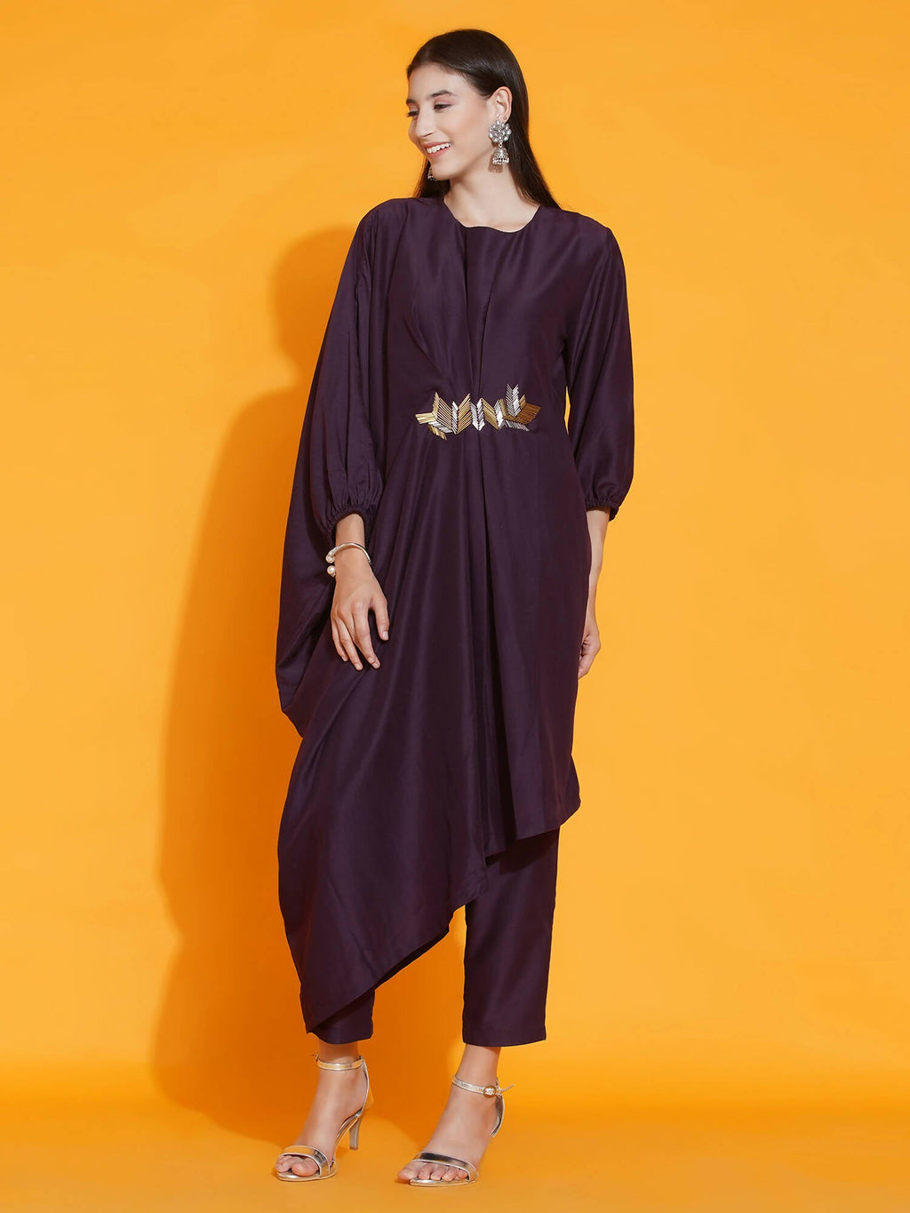 Women Republic Purple Fusion Style Kurta With Hand Embellishment And Pants - Distacart
