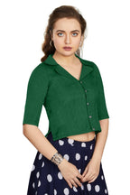 Aastha Fashion Women's Women's Bottle Green Art Silk Button Readymade Blouse