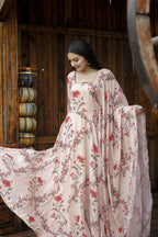 Aayaa Designer Printed Georgette Full Flare Gown With Dupatta - Multi Color - Distacart