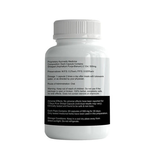 7 Days Pure Himalayan SJ Capsules ingredients label