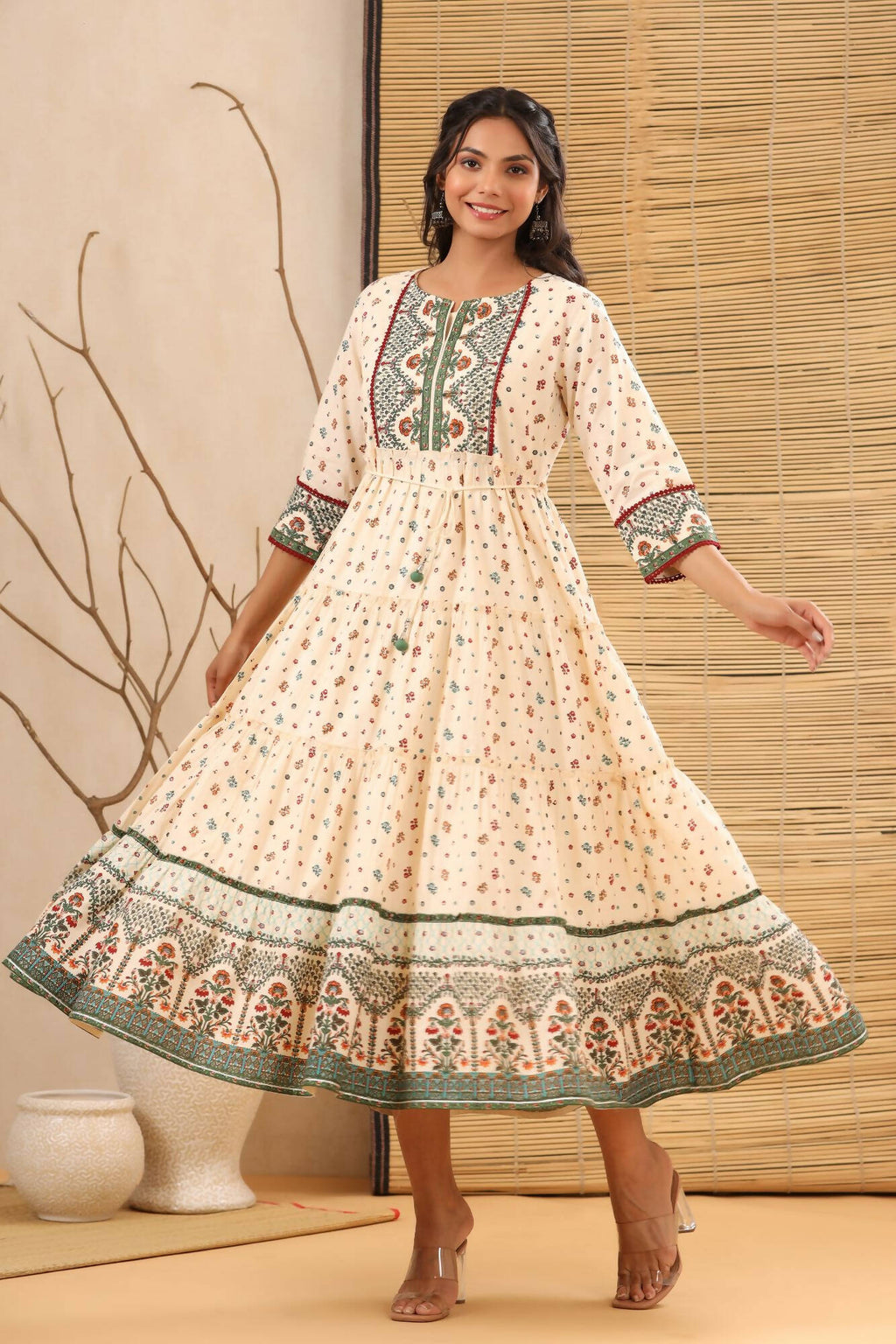 Juniper Women Ivory Cambric Printed Tiered Dress - Distacart