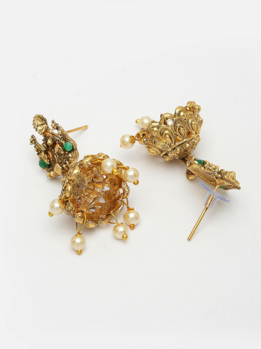 NVR Women's Set of 2 Gold-Polished Stone Studded Lakshmi Design Temple Jewellery Set