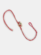 NVR Women & Men Set of 2 Pink Lotus Shape Kundan-Studded & Beaded Wraparound Rakhi Set With Roli Chawal & Chocolate - Distacart