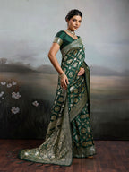 Shree Shyam Fashion Bottle Green Silk Blend Saree - Distacart